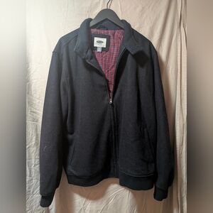 Old Navy Black Coat with Red and Blue Plaid Interior